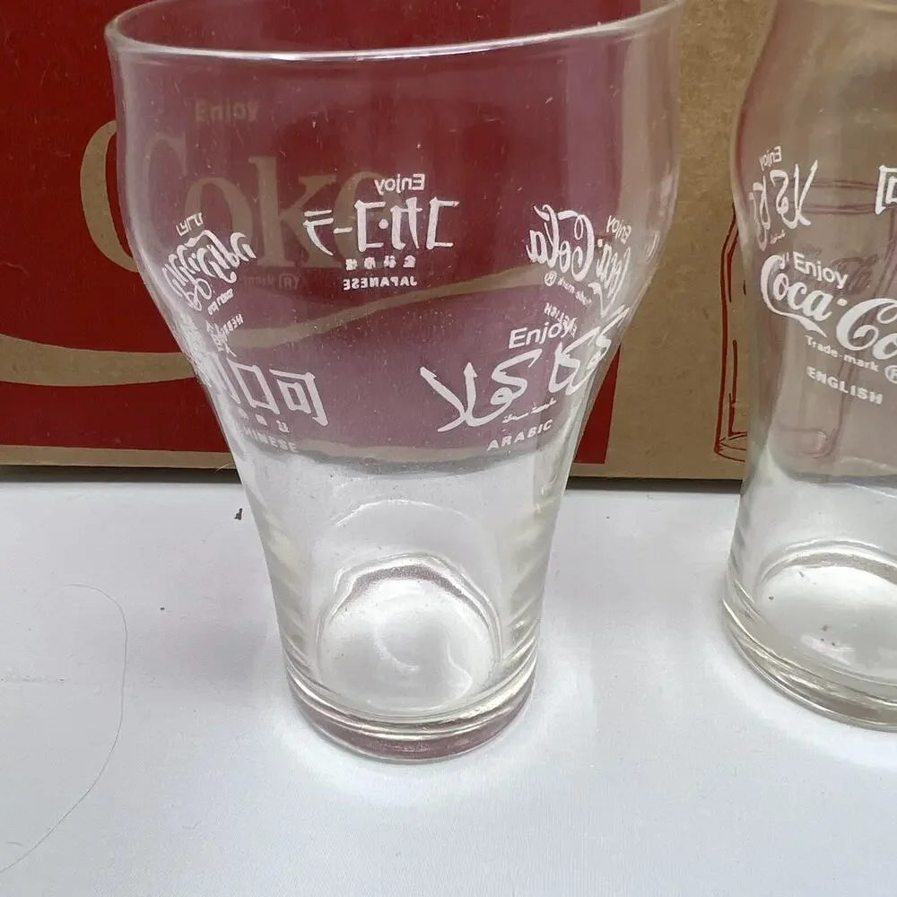 Vintage Set of 10 Coca Cola 12 oz Glasses in Original Box 4 Languages